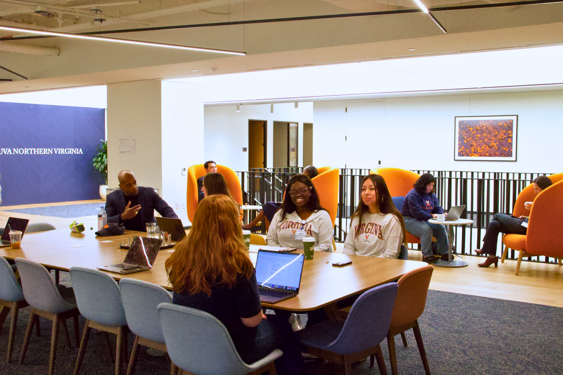 Students gather and talk in the Open Flex space.